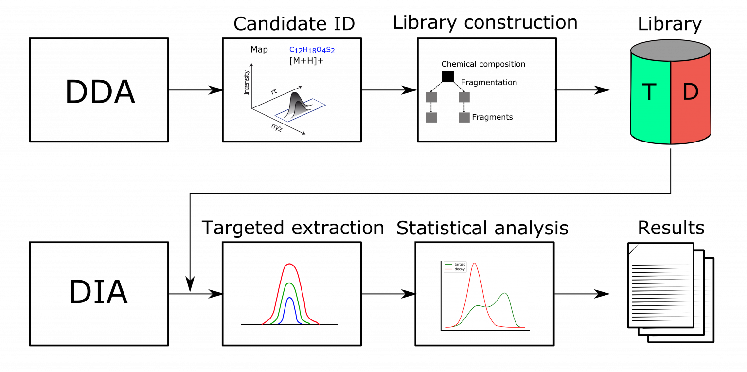 Fig. 1: DIAMetAlyzer – pipeline for assay library generation and targeted analysis with statistical validation